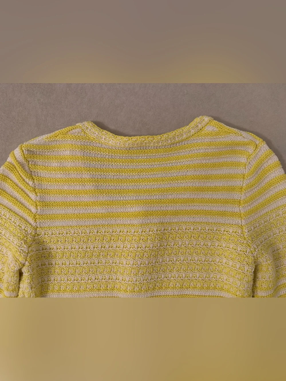 Trina Turk Yellow White Striped Cotton Knit Button-Front Cardigan Sweater Sz S